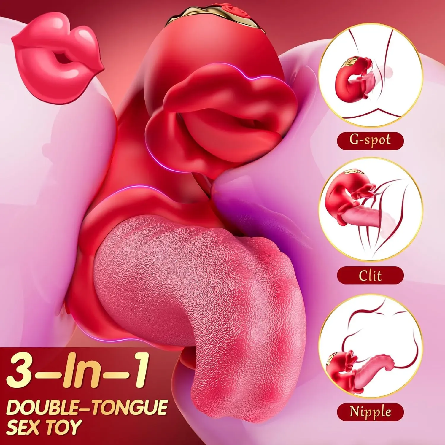 ZazaVibe™ Scarlett – 4-in-1 Tongue Thrusting Rose Vibrator, 10 Licking Modes Clitoral Suction & Vibration Sex Toy for Women, image 4