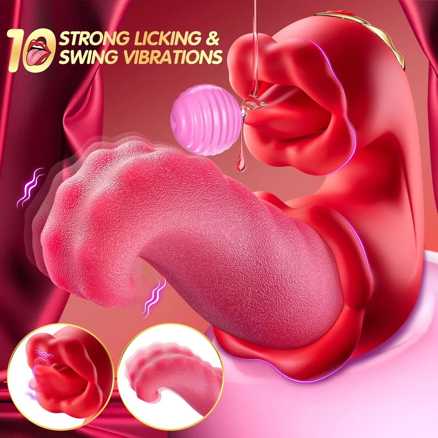 ZazaVibe™ Scarlett – 4-in-1 Tongue Thrusting Rose Vibrator, 10 Licking Modes Clitoral Suction & Vibration Sex Toy for Women, image 3