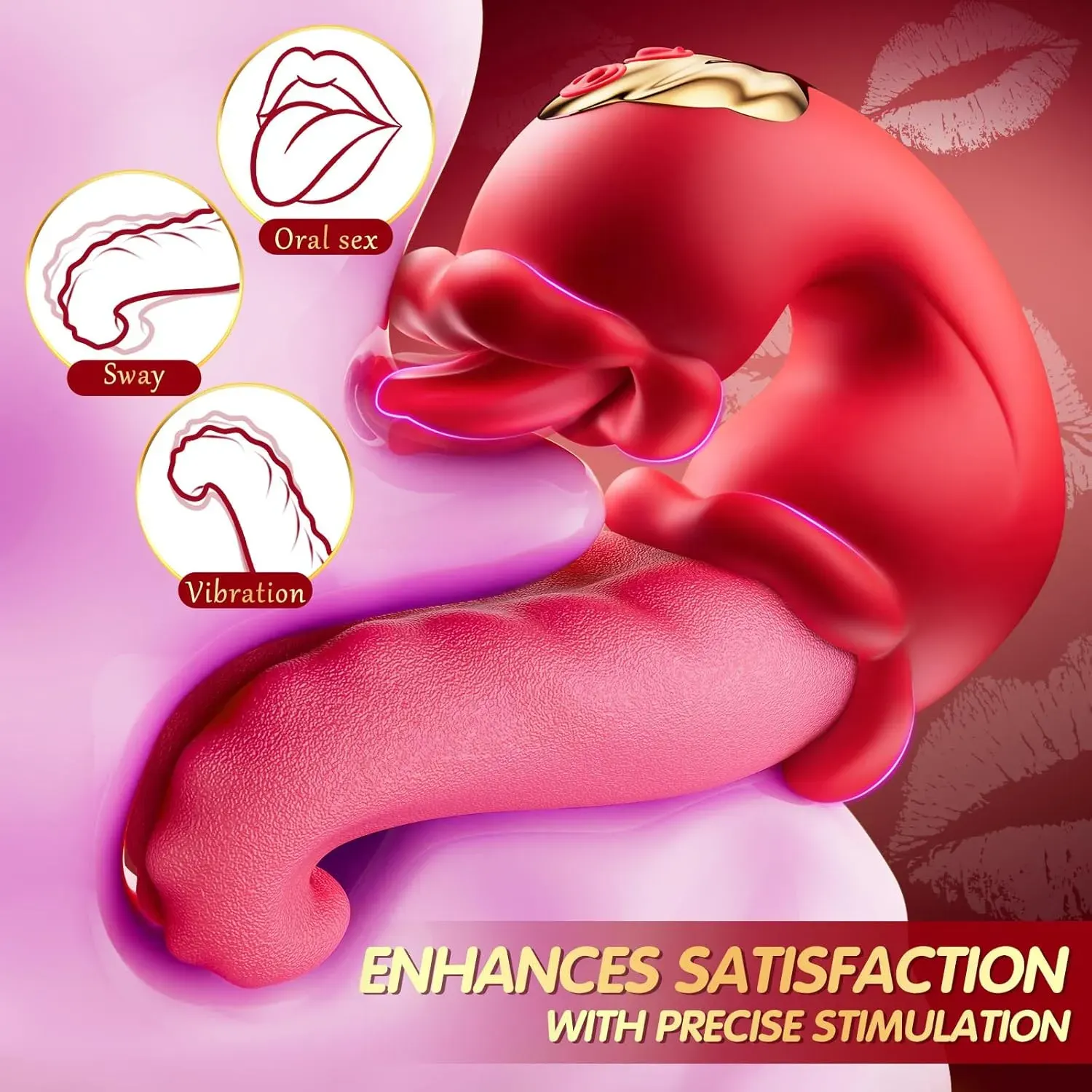 ZazaVibe™ Scarlett – 4-in-1 Tongue Thrusting Rose Vibrator, 10 Licking Modes Clitoral Suction & Vibration Sex Toy for Women, image 7